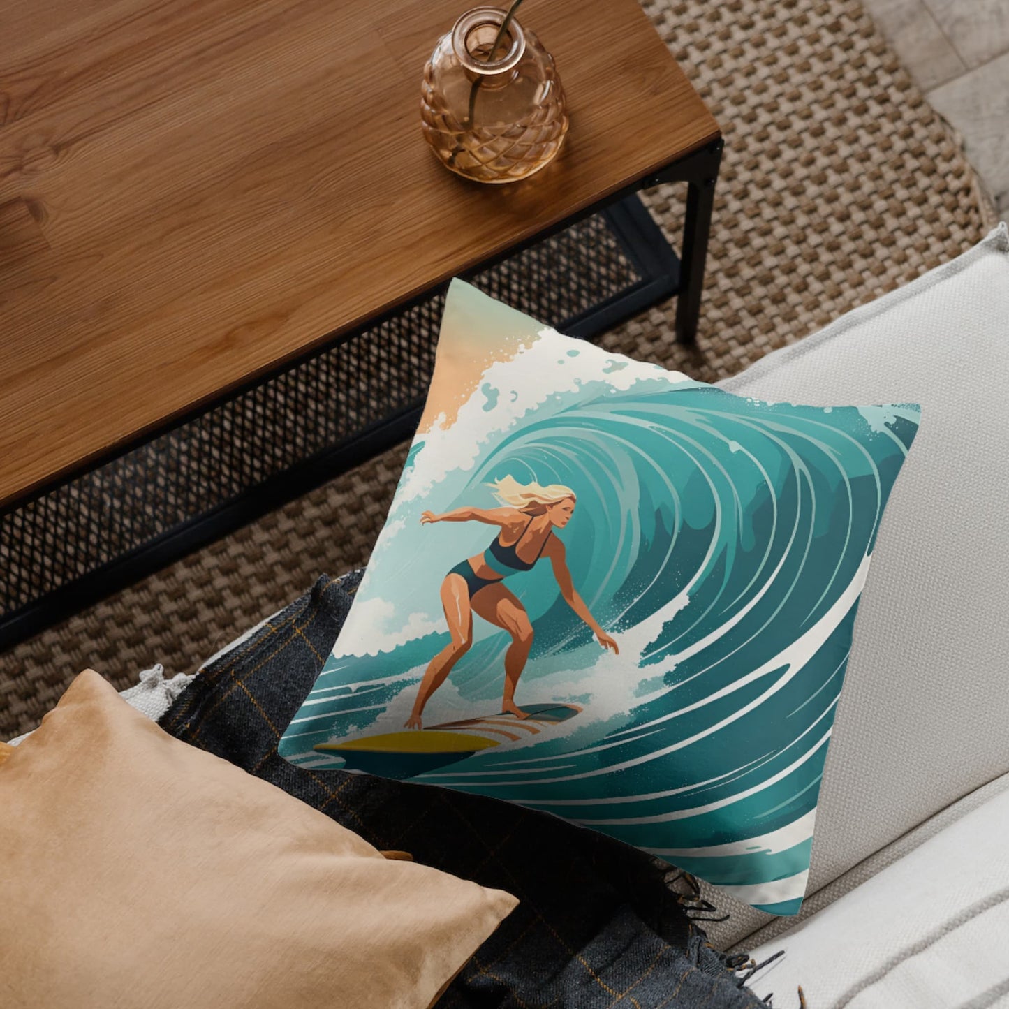Vintage Female Surfer Pillow