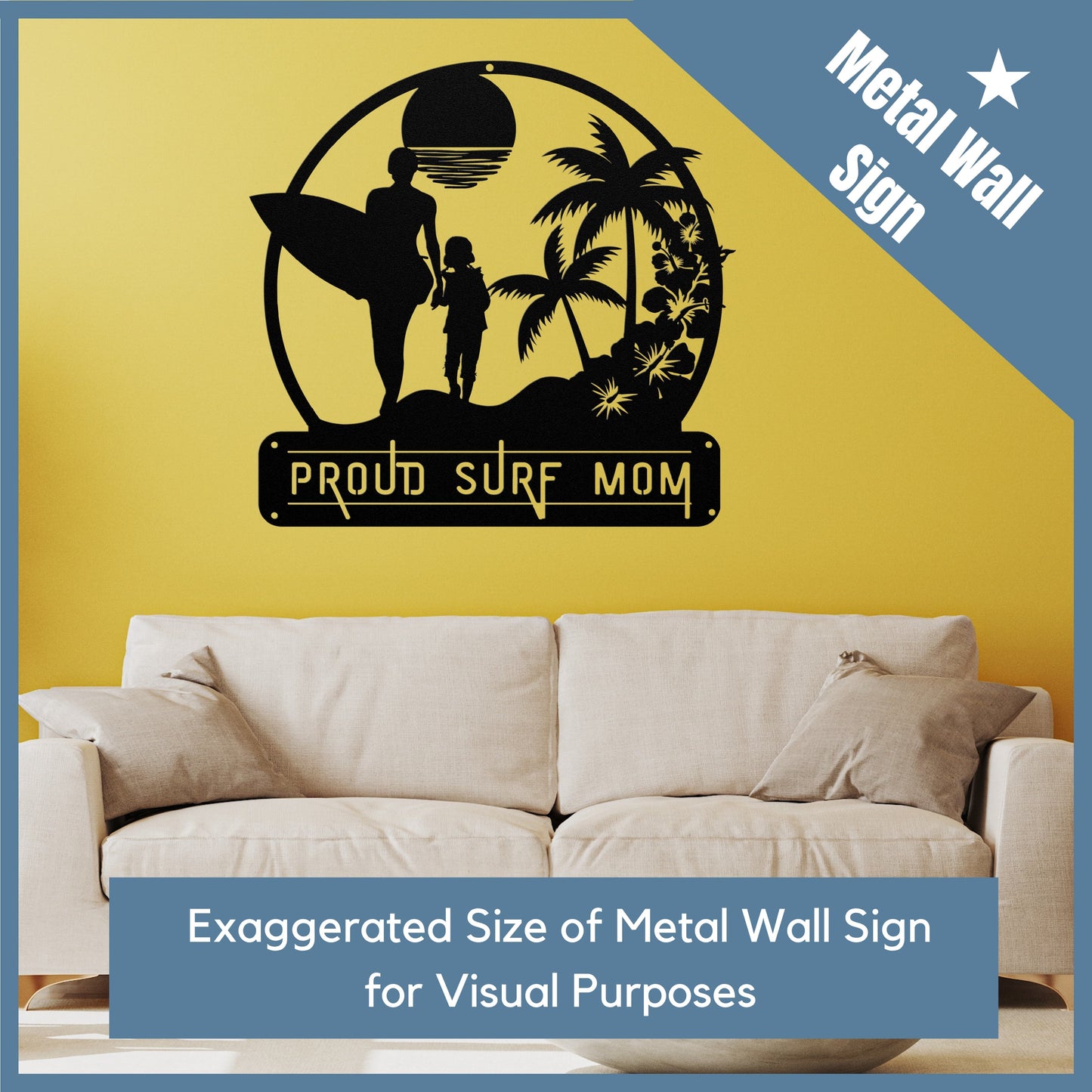 Surf Mom & Daughter Metal Wall Sign