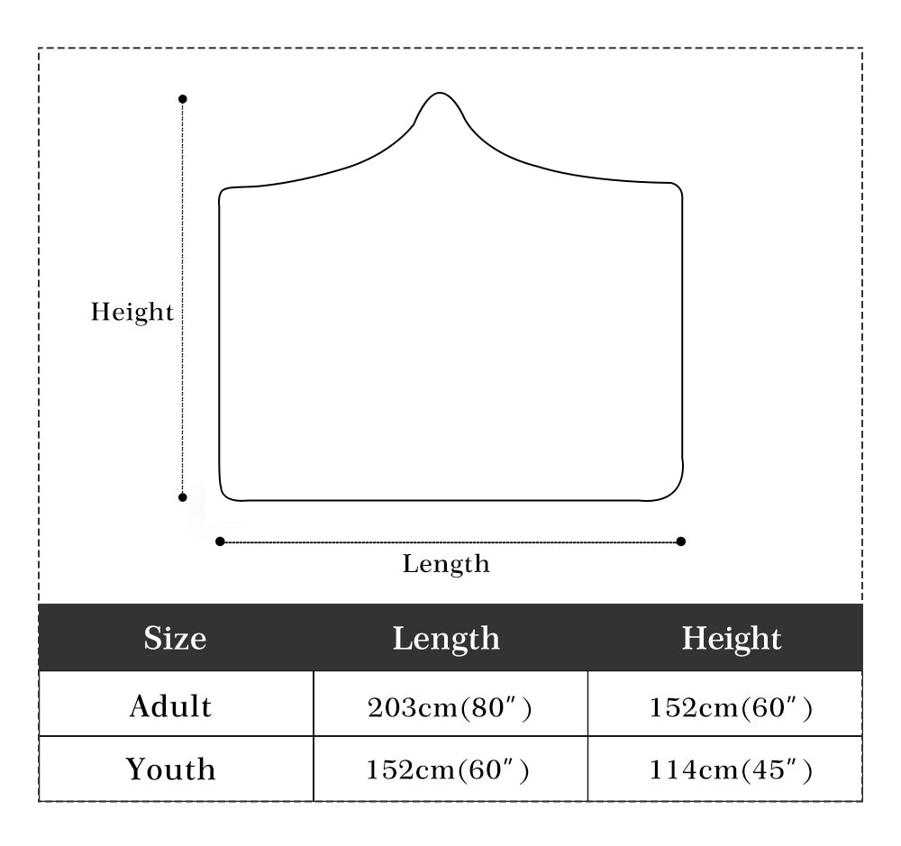 Personalized Wearable Hooded Blanket size chart