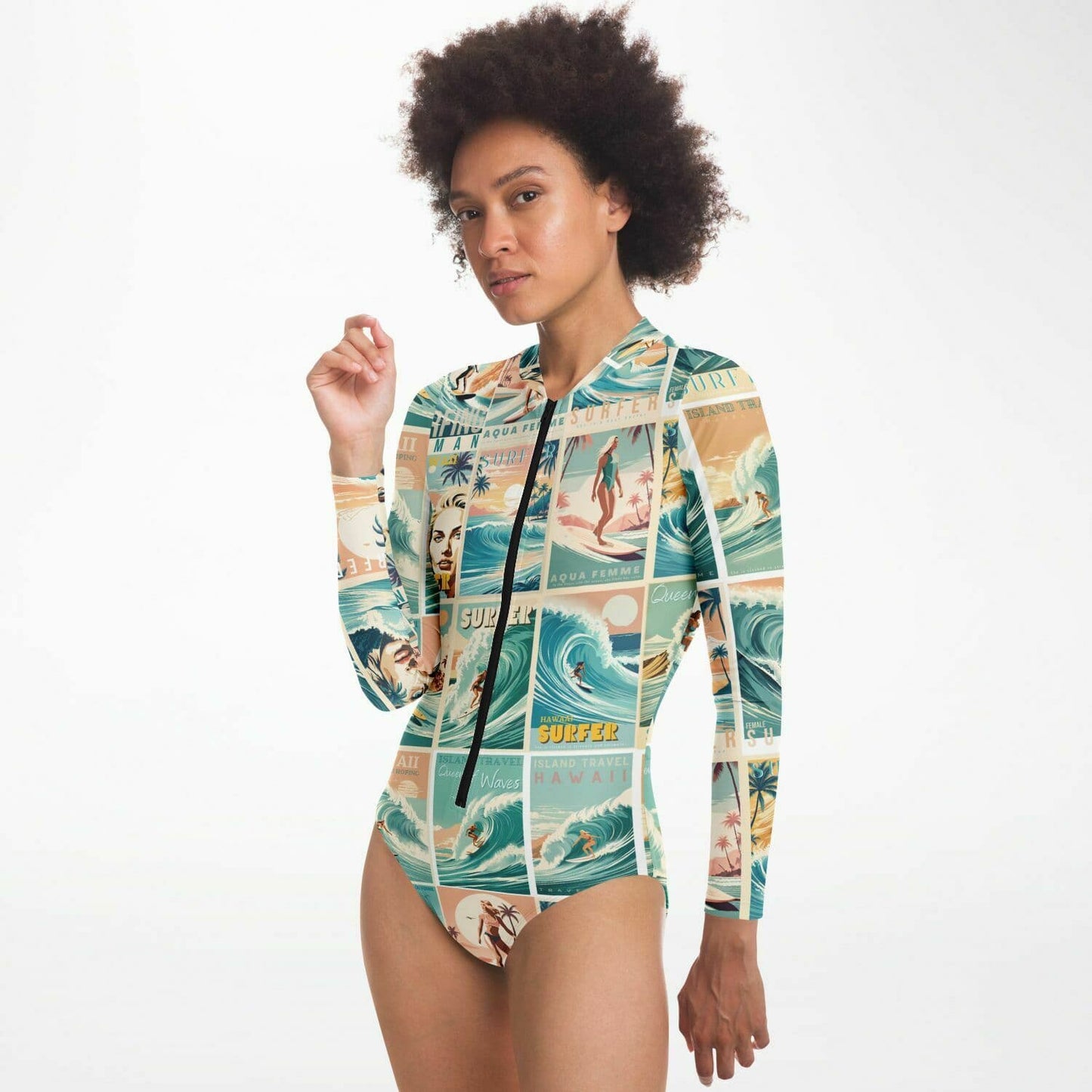 Retro Surf Long Sleeve Bodysuit β UPF 50+ Sun Protection