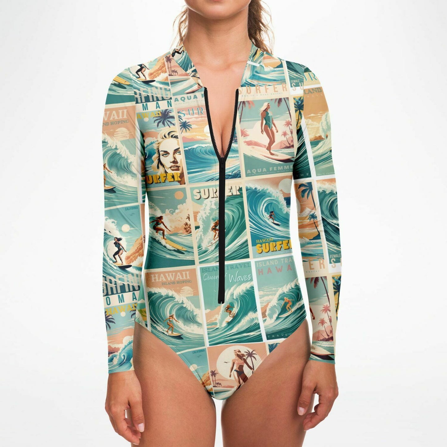 Retro Surf Long Sleeve Bodysuit β UPF 50+ Sun Protection