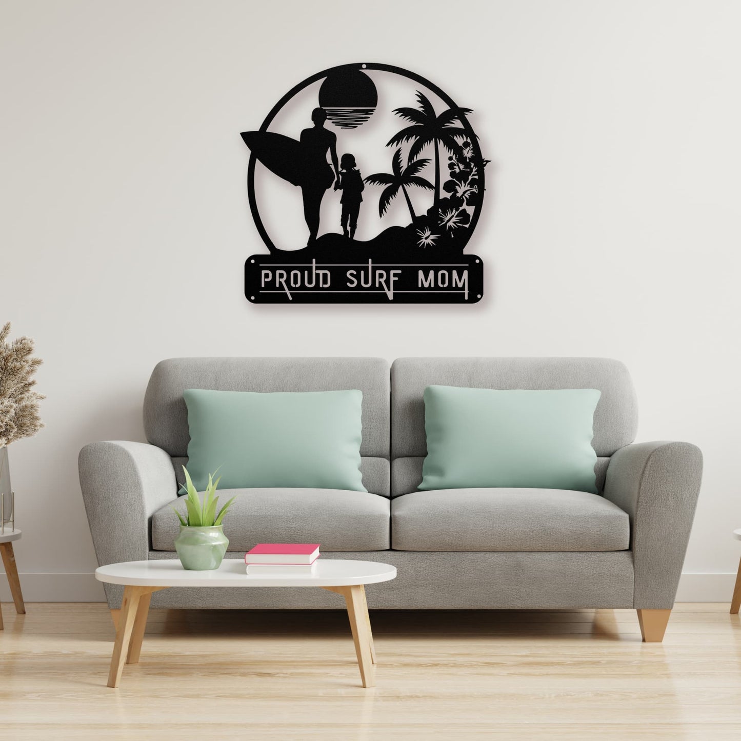 Surf Mom & Daughter Metal Wall Sign