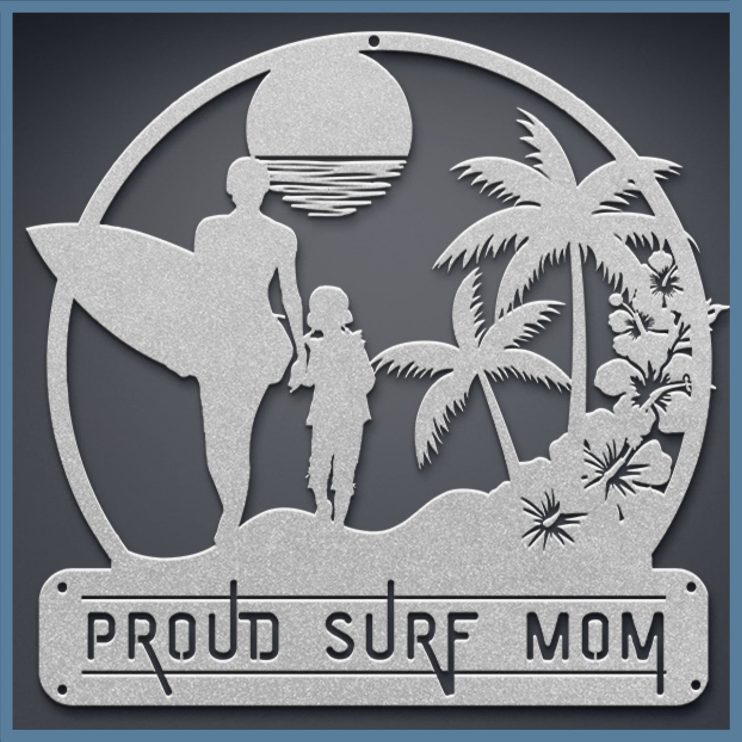 Surf Mom & Daughter Metal Wall Sign