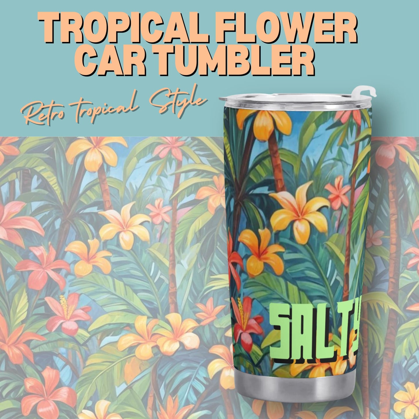 Surfer Island Style Tropical Flower Car Tumbler – 20oz 🌴🌊