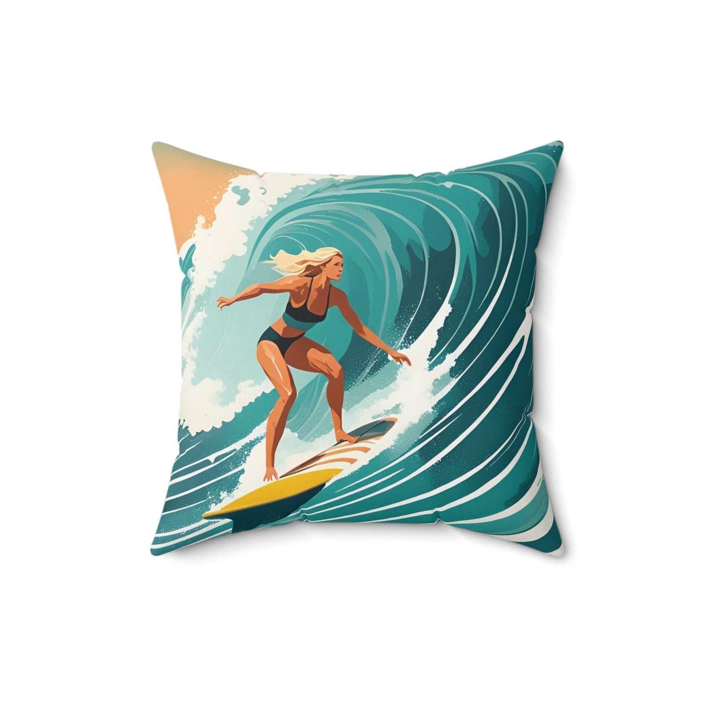 Vintage Female Surfer Pillow