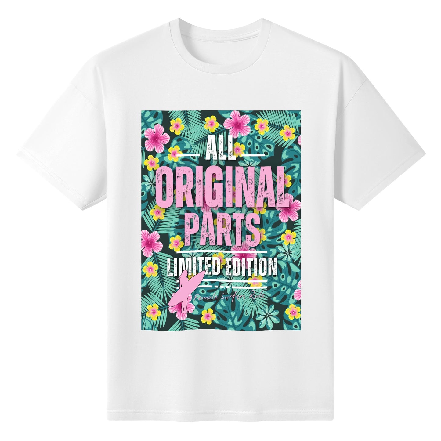 "All Original Parts" Female Surfers Cotton Front & Back Printing T Shirt