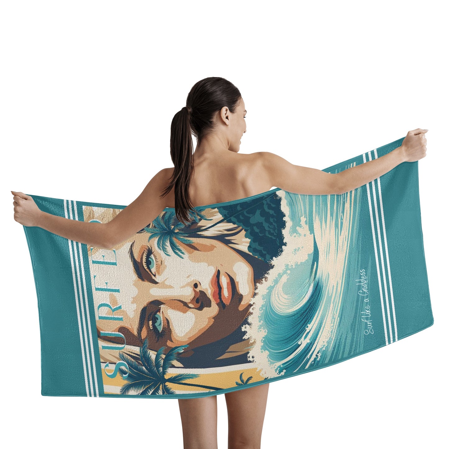 Female Surfer Soft Beach Towel 2 Sizes for Beach and Travel