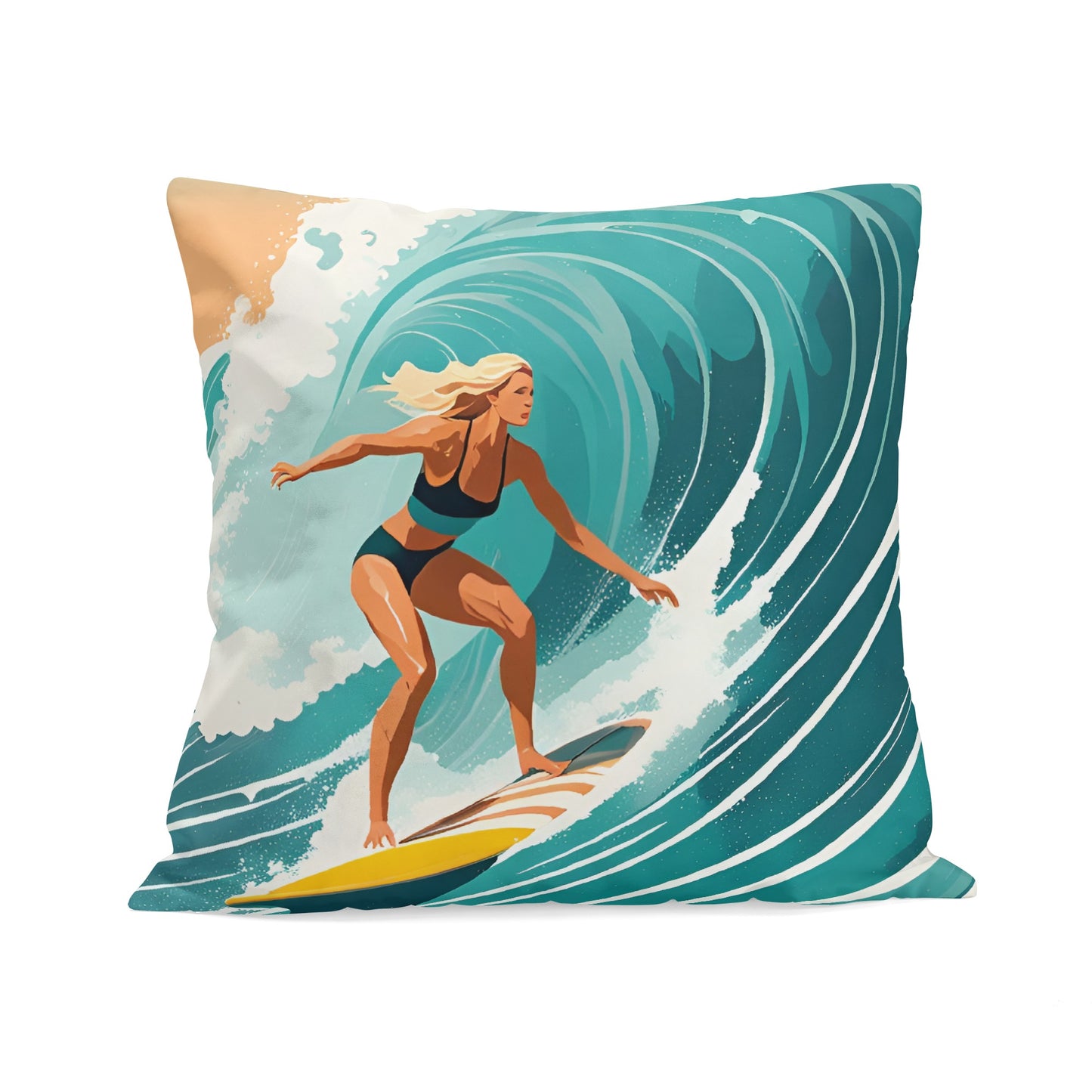 Female Surfer Velvet Pillow Case Square Cushion Cover