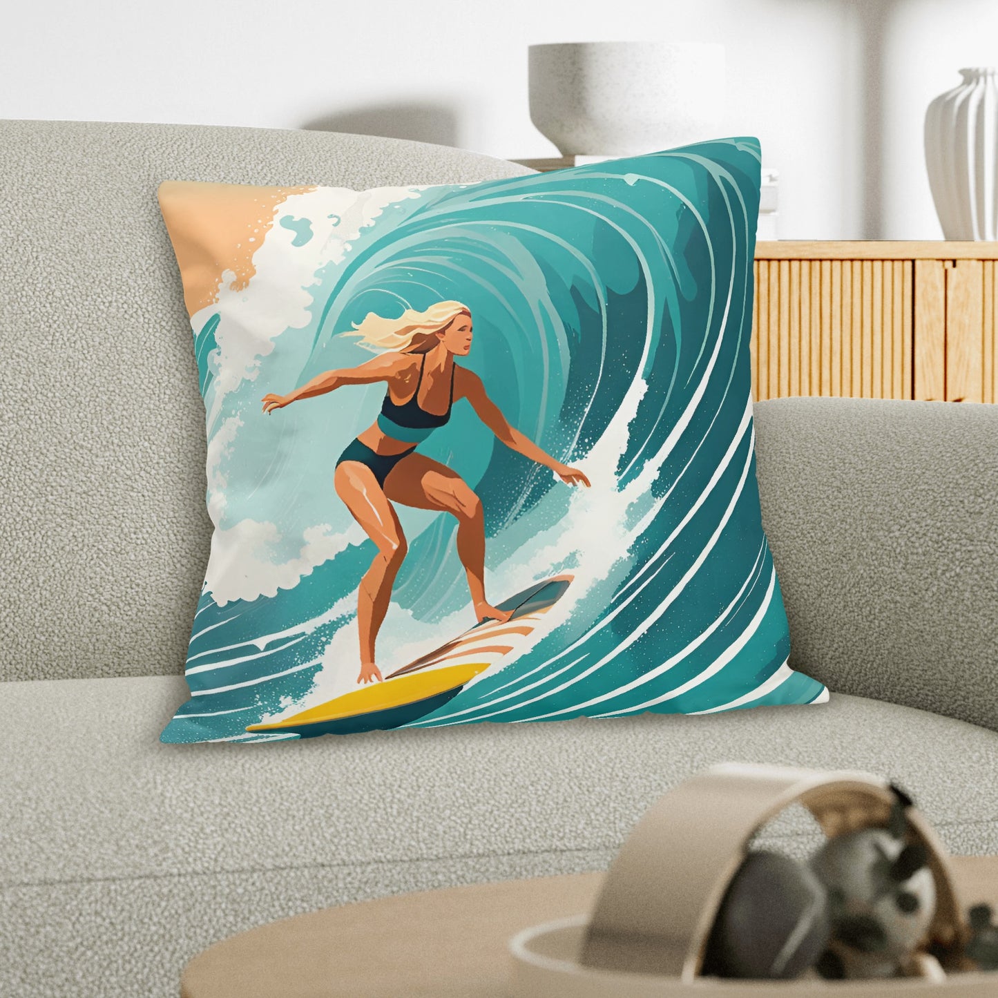 Female Surfer Velvet Pillow Case Square Cushion Cover