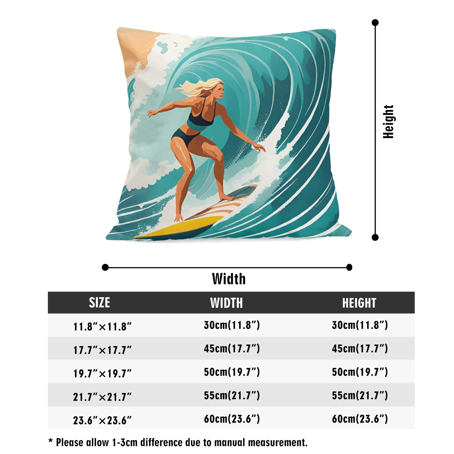 Female Surfer Velvet Pillow Case Square Cushion Cover