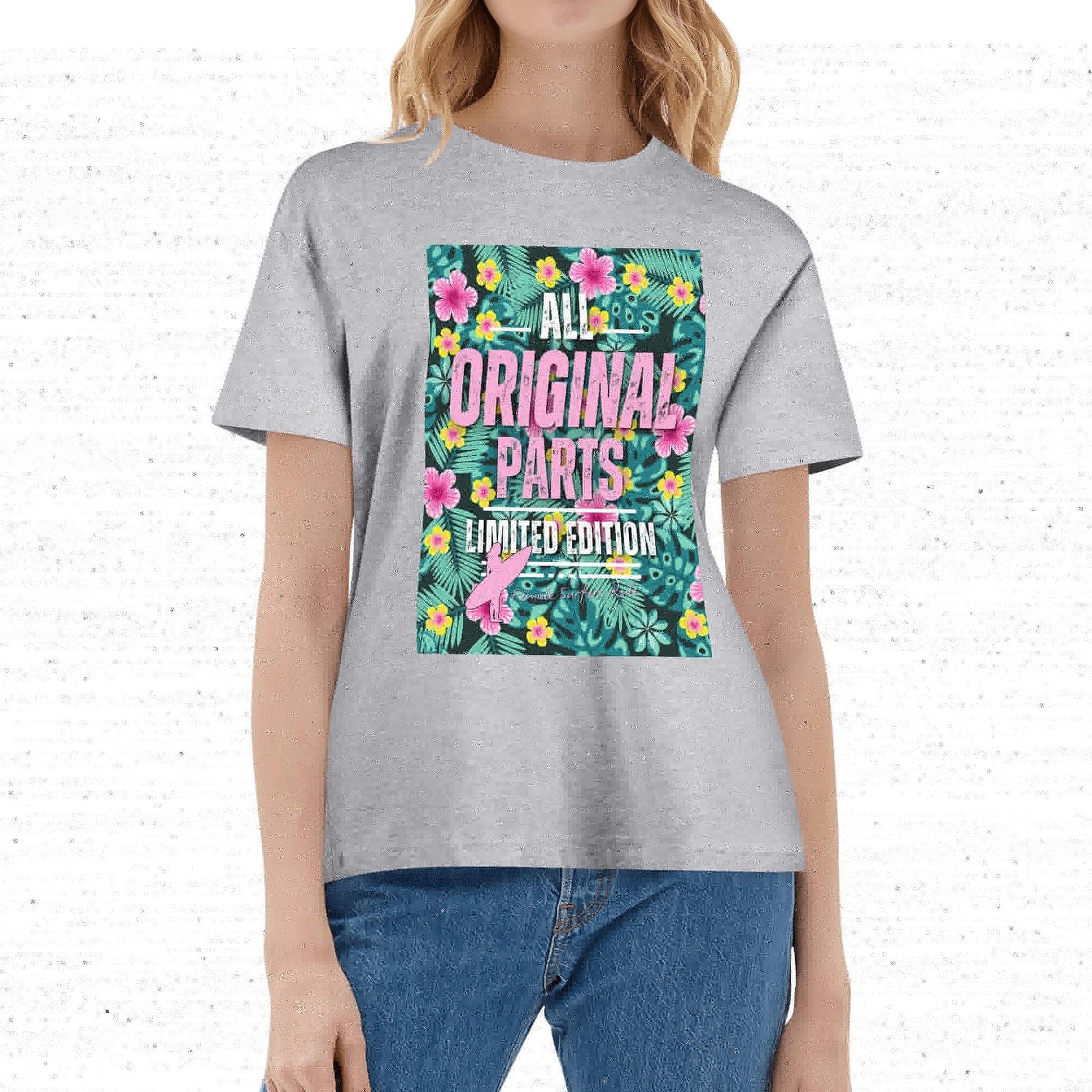 All Original Parts" Female Surfer Cotton T-Shirt