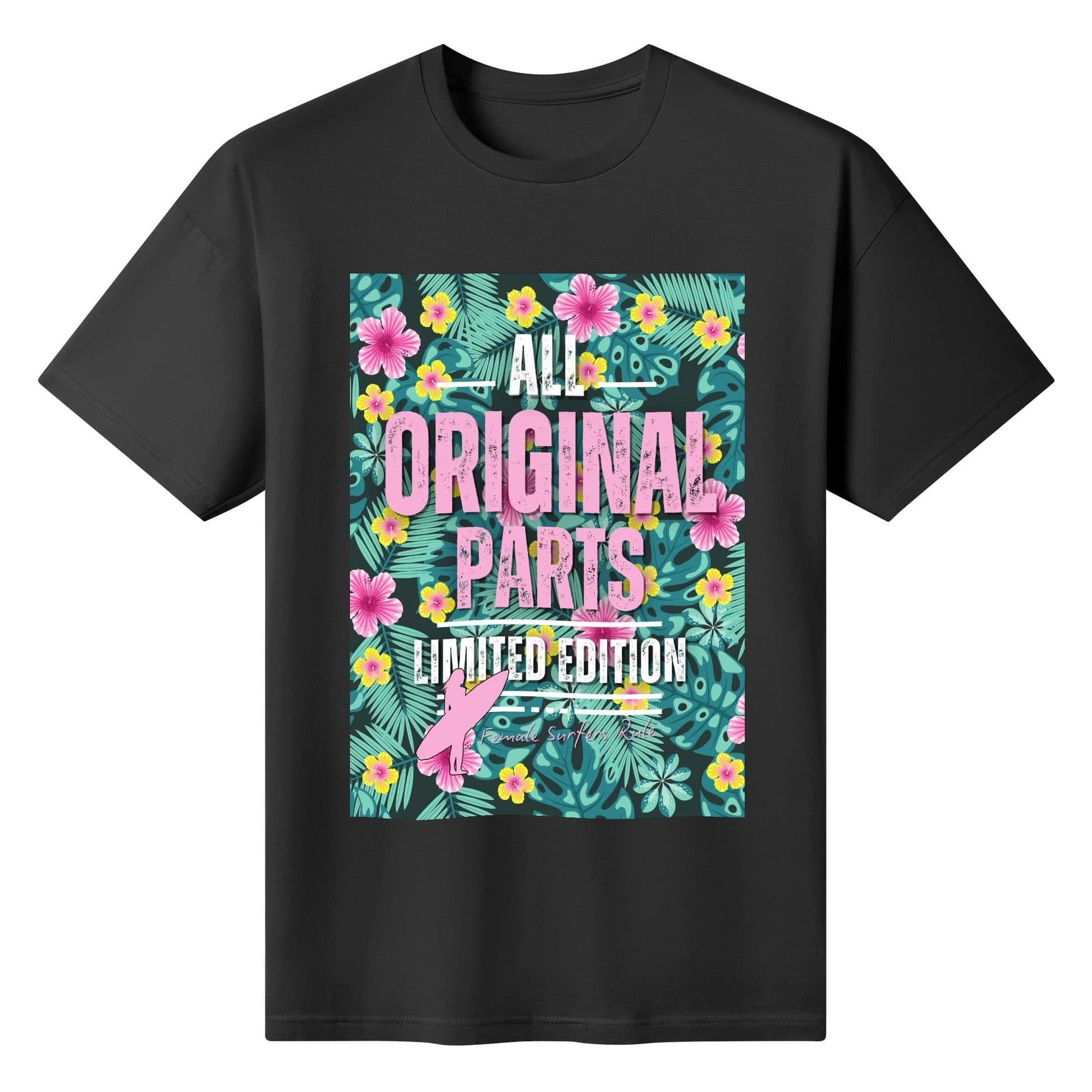 All Original Parts" Female Surfer Cotton T-Shirt