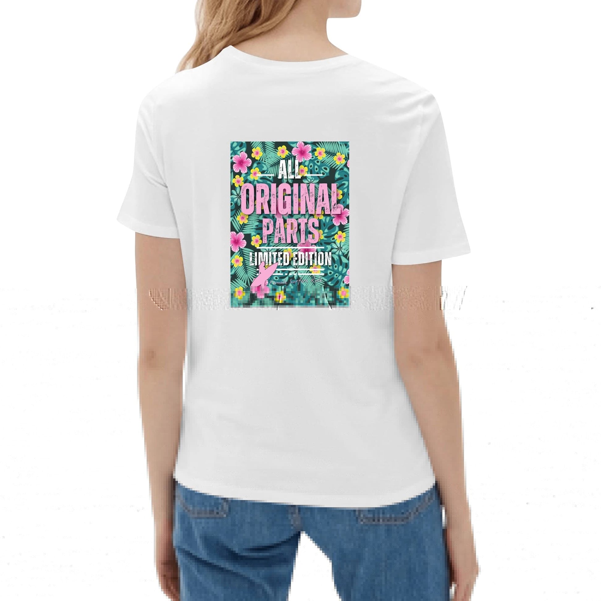All Original Parts" Female Surfer Cotton T-Shirt