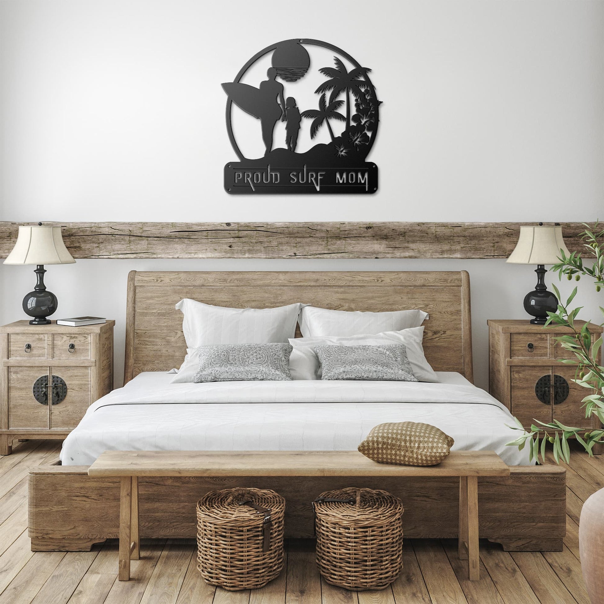 Surf Mom & Daughter Metal Wall Sign