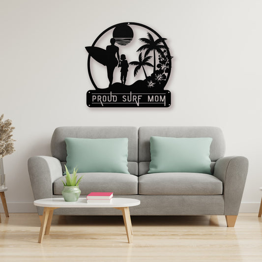 Proud Surf Mom Metal Wall Sign