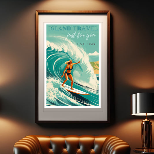 Vintage Female Surfing Poster 