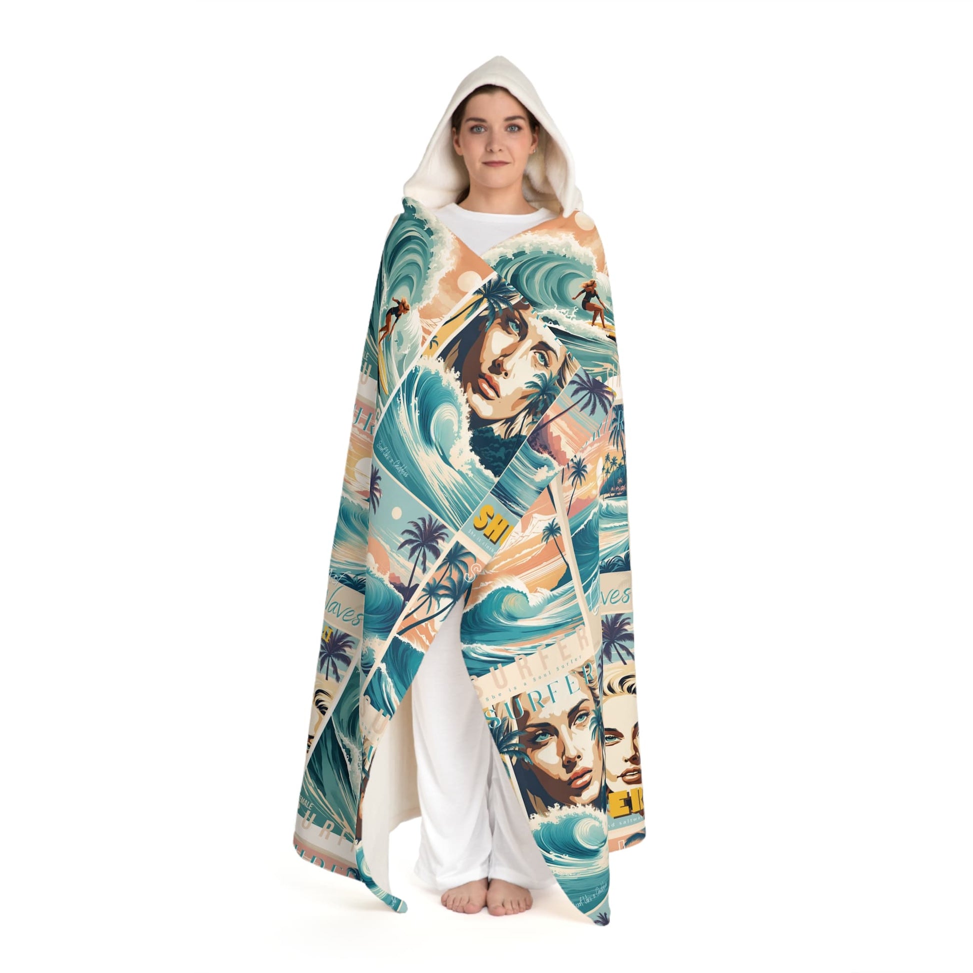 Vintage Surfing Hooded Sherpa Fleece Blanket
