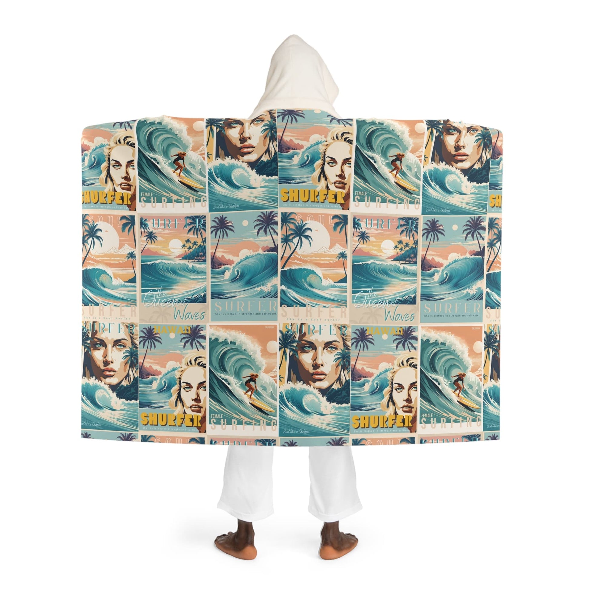 Vintage Surfing Hooded Sherpa Fleece Blanket